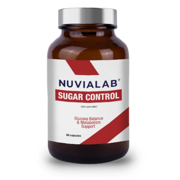 Envase de NuviaLab Sugar Control para el apoyo del azúcar en sangre.